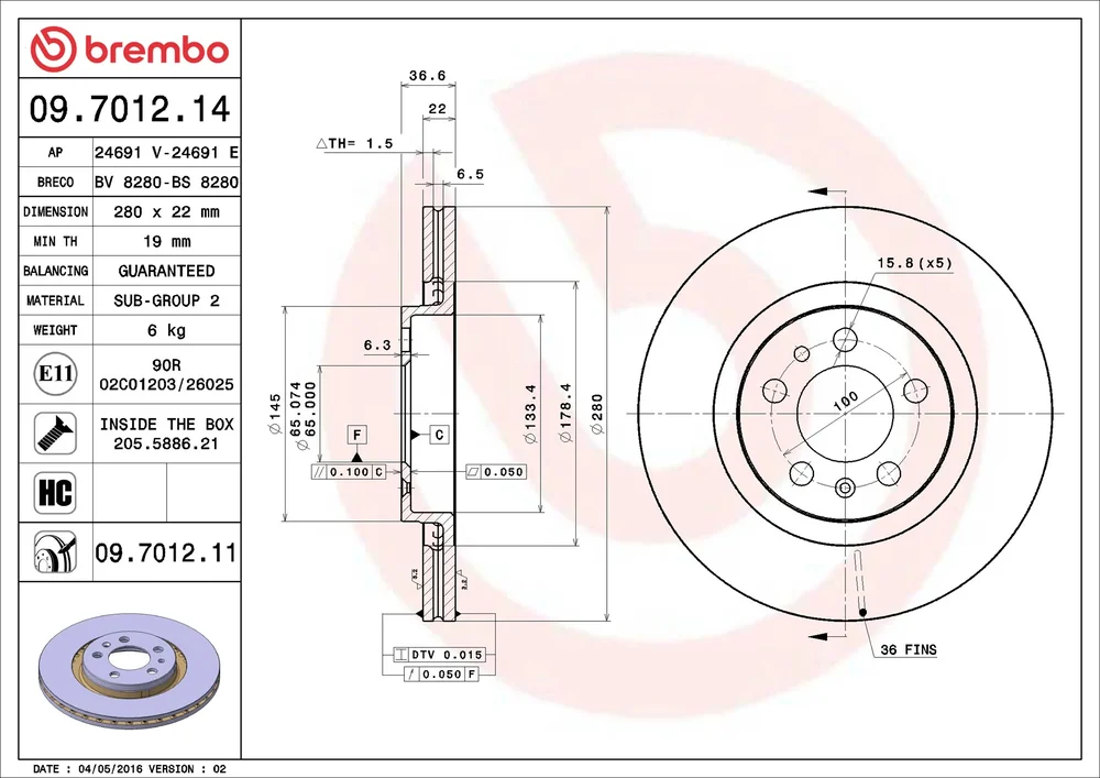Brzdový kotouč BREMBO 09.7012.14