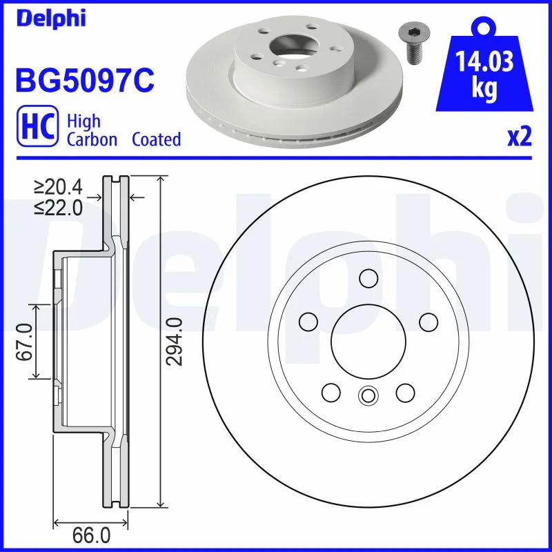 Brzdový kotouč DELPHI BG5097C – OE 34106877211