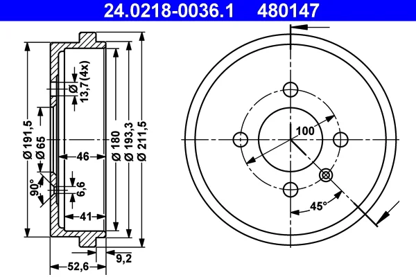 Brzdový buben ATE 24.0218-0036.1 – OE 6X0609617