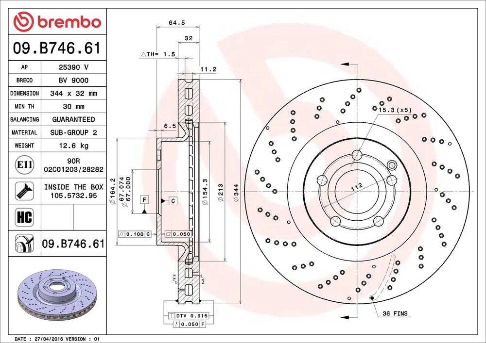 Brzdový kotouč BREMBO 09.B746.61