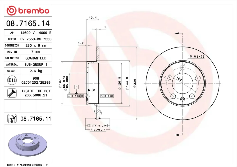 Brzdový kotouč BREMBO 08.7165.11