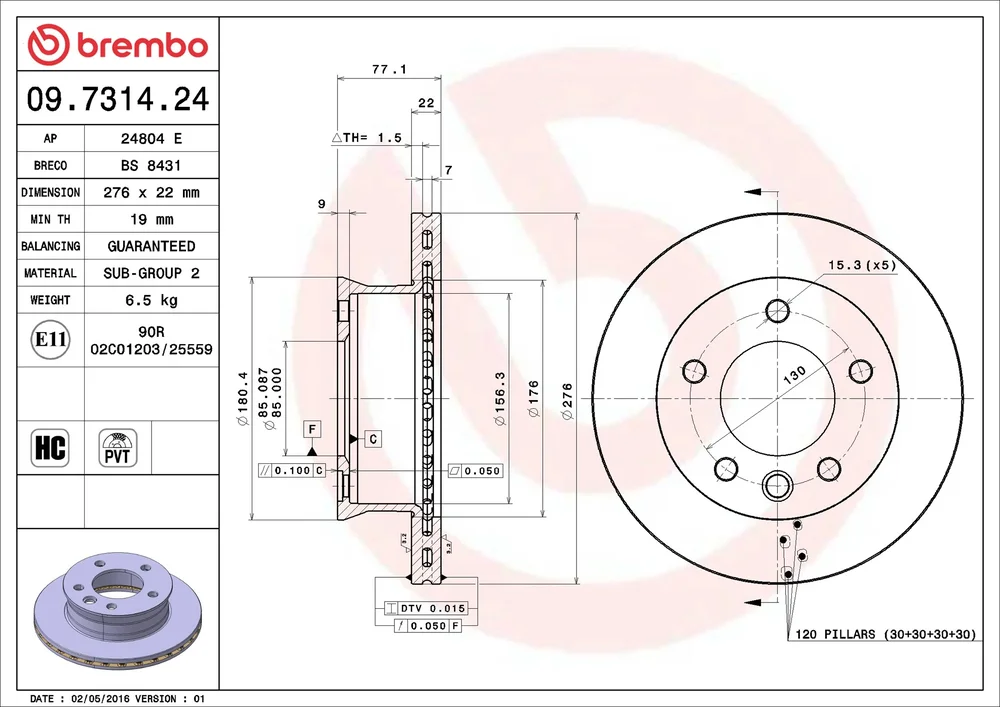 Brzdový kotouč BREMBO 09.7314.24