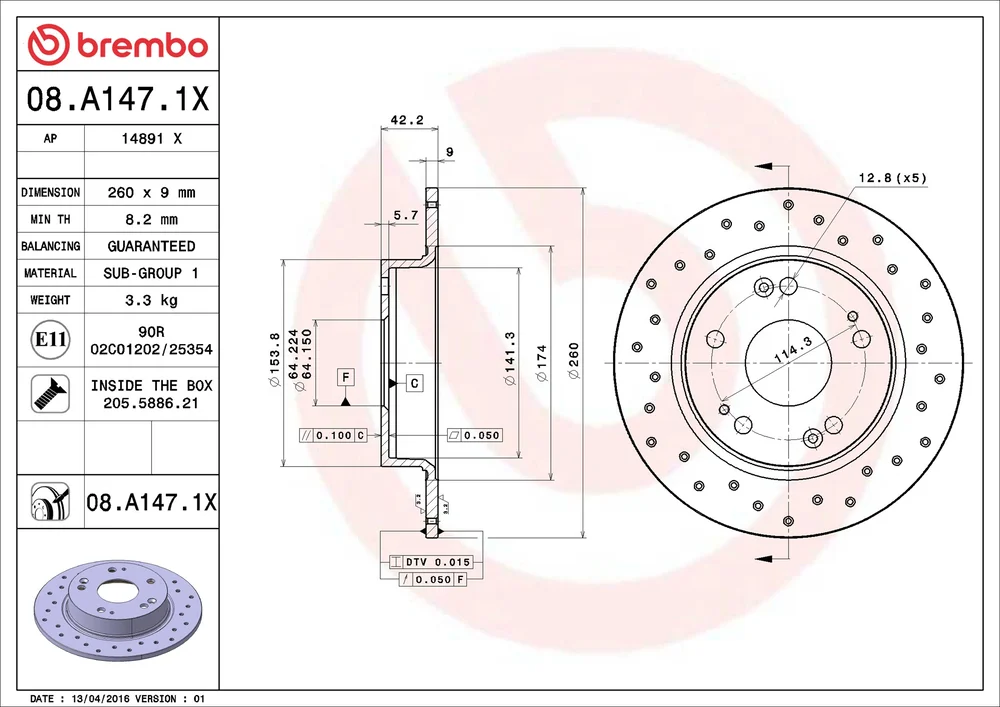 Brzdový kotouč BREMBO 08.A147.1X