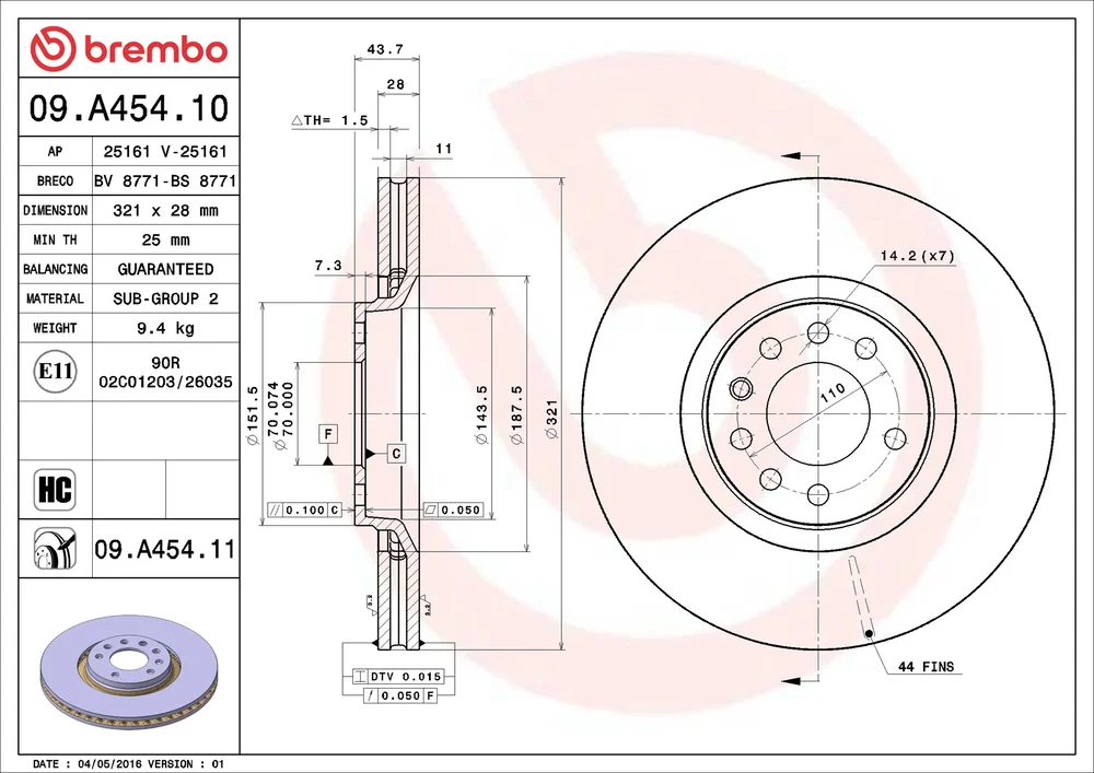 Brzdový kotouč BREMBO 09.A454.11