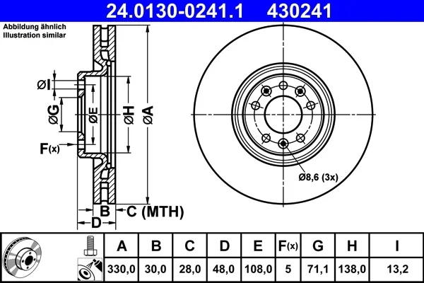 Brzdový kotouč ATE 24.0130-0241.1 – OE 9804605780