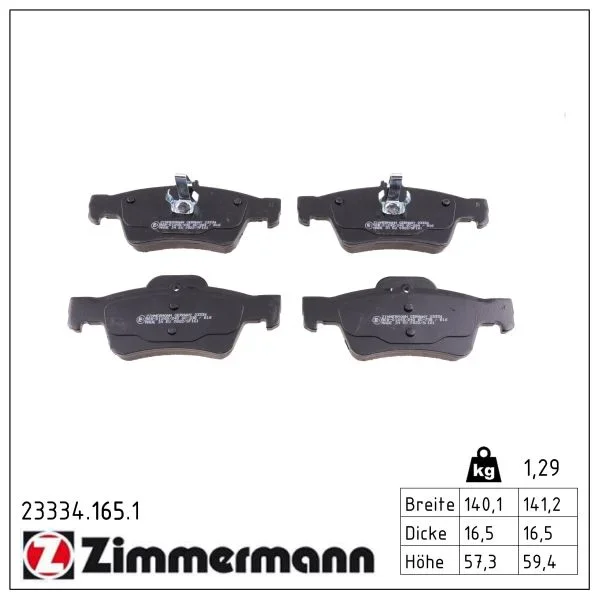 Sada brzdových destiček, kotoučová brzda ZIMMERMANN 23334.165.1