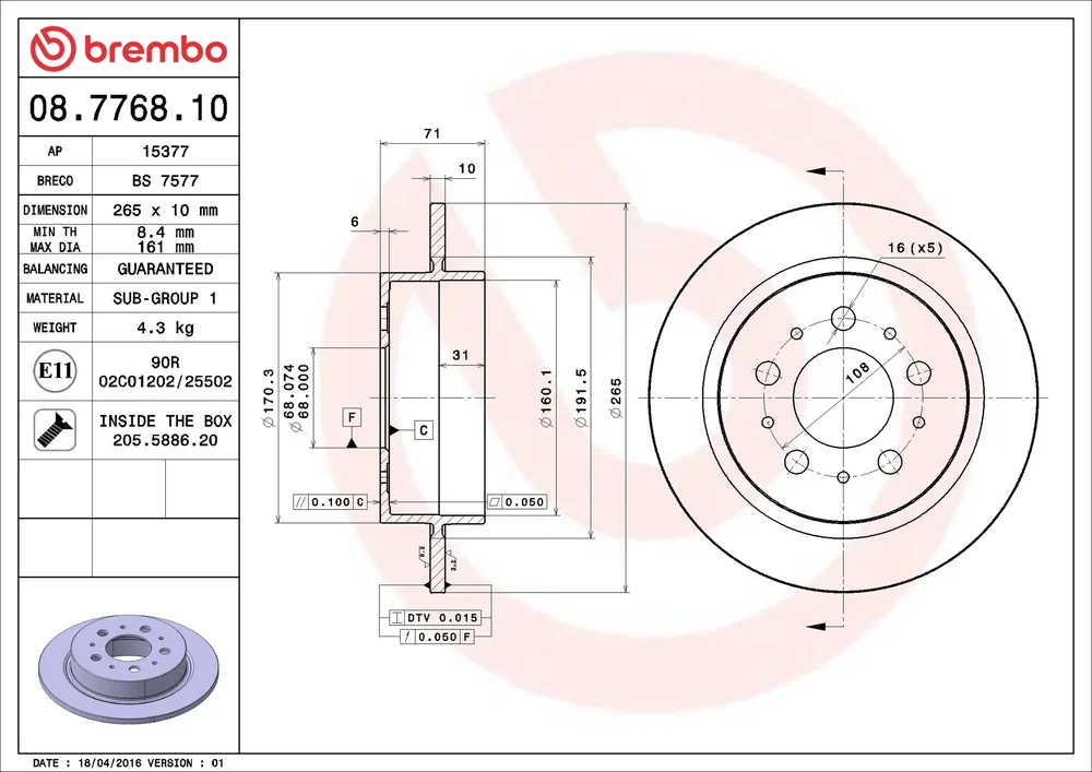 Brzdový kotouč BREMBO 08.7768.10