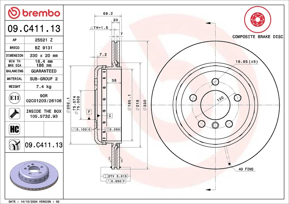 Brzdový kotouč BREMBO 09.C411.13