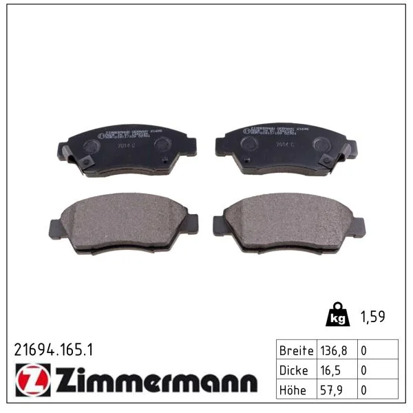 Sada brzdových destiček, kotoučová brzda ZIMMERMANN 21694.165.1