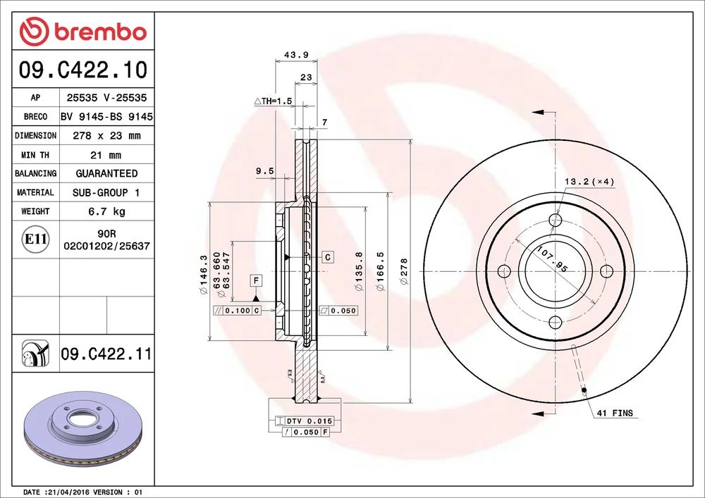 Brzdový kotouč BREMBO 09.C422.11