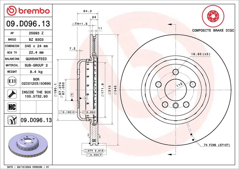 Brzdový kotouč BREMBO 09.D096.13