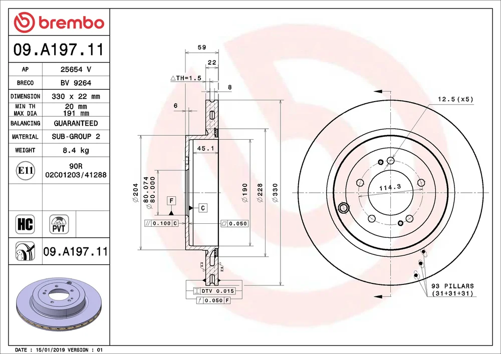 Brzdový kotouč BREMBO 09.A197.11