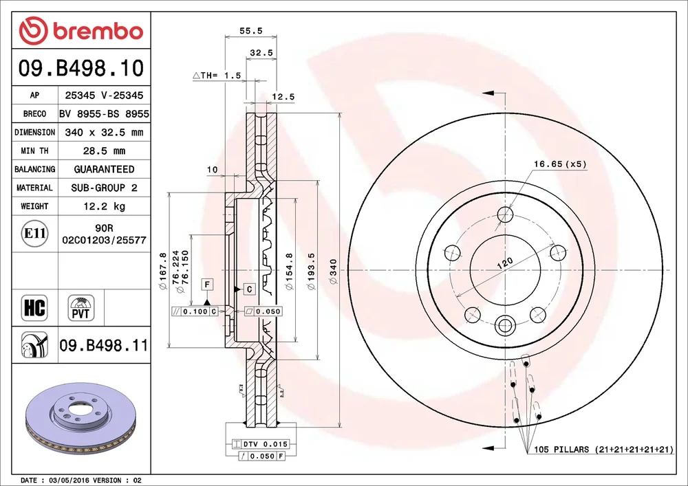 Brzdový kotouč BREMBO 09.B498.11