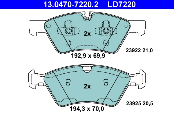 Sada brzdových destiček, kotoučová brzda ATE 13.0470-7220.2