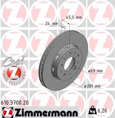 Brzdový kotouč ZIMMERMANN 610.3700.20