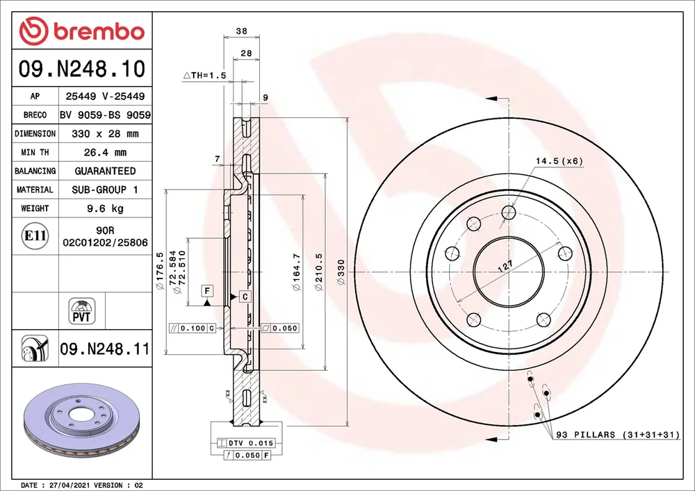 Brzdový kotouč BREMBO 09.N248.11