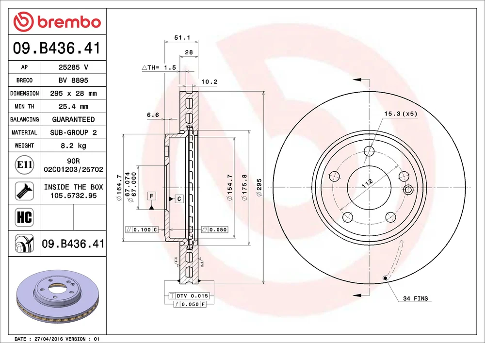 Brzdový kotouč BREMBO 09.B436.41